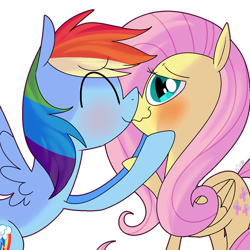 Size: 1200x1200 | Tagged: safe, artist:chandelurres, imported from derpibooru, fluttershy, rainbow dash, pegasus, pony, blushing, female, flutterdash, heart, heart eyes, kissing, lesbian, mare, shipping, simple background, transparent background, wingding eyes