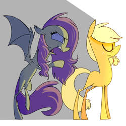 Size: 1024x1024 | Tagged: safe, artist:chandelurres, imported from derpibooru, applejack, fluttershy, bat pony, earth pony, pony, bat ponified, duo, female, flutterbat, mare, missing accessory, race swap, simple background, transparent background