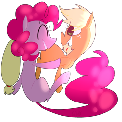 Size: 1024x1024 | Tagged: safe, artist:chandelurres, imported from derpibooru, applejack, pinkie pie, earth pony, pony, duo, female, hoofbump, mare, missing accessory, simple background, transparent background