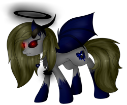 Size: 1115x923 | Tagged: safe, artist:angellightyt, imported from derpibooru, oc, oc only, demon, demon pony, pony, black sclera, coat markings, female, halo, mare, nightmarified, simple background, socks (coat markings), solo, transparent background