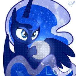 Size: 1024x1024 | Tagged: safe, artist:chandelurres, imported from derpibooru, princess luna, alicorn, pony, female, mare, moon, simple background, solo, spread wings, transparent background, wings