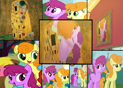 Size: 2100x1500 | Tagged: safe, edit, edited screencap, imported from twibooru, screencap, berry punch, berryshine, carrot top, golden harvest, earth pony, pony, female, fine art parody, gustav klimt, image, lesbian, mare, png, shipping