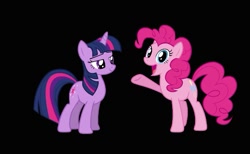 Size: 623x385 | Tagged: safe, imported from derpibooru, screencap, pinkie pie, twilight sparkle, earth pony, pony, unicorn, magic duel, black background, simple background, unicorn twilight