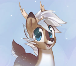 Size: 2871x2475 | Tagged: safe, artist:mirroredsea, imported from derpibooru, oc, oc:dexter, deer, deer pony, original species, antlers, deer oc, happy, looking at you, non-pony oc, simple background, solo