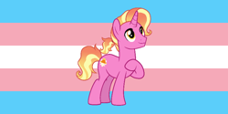 Size: 800x400 | Tagged: safe, imported from ponybooru, luster dawn, the last problem, male, pride, pride flag, rule 63, solo, transformation, transgender pride flag, transgender transformation