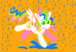 Size: 1316x900 | Tagged: safe, artist:msponies, imported from derpibooru, quackers, pegasus, pony, female, g1, looking at you, mare, ms paint, puddle, race swap, rain, requested art, smiling, smiling at you, solo, splash, splashing, spread wings, tail, water, wings
