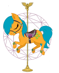 Size: 800x1000 | Tagged: safe, artist:gummysharkcircus, imported from derpibooru, oc, oc only, oc:sun stone, pony, carousel, eyes closed, saddle, simple background, solo, tack, transparent background