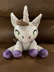 Size: 3024x4032 | Tagged: safe, artist:4everlovedcreationco, imported from derpibooru, pony, unicorn, colored hooves, disguise, disguised siren, horn, irl, kellin quinn, male, photo, plushie, ponified, sitting, sleeping with sirens, slit pupils, solo, stallion