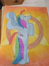 Size: 4608x3456 | Tagged: safe, artist:acid flask, imported from derpibooru, rainbow dash, pegasus, 2d, bipedal, colored, colored pencil drawing, colored pencils, cute, drawing, eyes closed, female, happy, long tail, mare, smiling, solo, spread wings, standing, standing on two hooves, tail, traditional art, wings