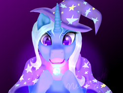 Size: 2975x2247 | Tagged: safe, artist:nutmeg04, imported from derpibooru, trixie, pony, unicorn, artifact, cape, clothes, female, hat, holding, magic, mare, simple background, solo, stare, trixie's cape, trixie's hat