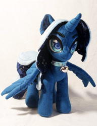 Size: 1920x2506 | Tagged: safe, artist:doctorkoda, imported from derpibooru, princess luna, alicorn, pony, alternate design, bell, collar, female, high res, horn, irl, mare, photo, plushie, solo, spread wings, standing, wings