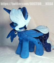 Size: 1920x2242 | Tagged: safe, artist:doctorkoda, imported from derpibooru, princess luna, alicorn, pony, alternate design, bell, collar, female, horn, irl, mare, photo, plushie, solo, spread wings, standing, wings