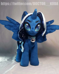 Size: 1920x2417 | Tagged: safe, artist:doctorkoda, imported from derpibooru, princess luna, alicorn, pony, alternate design, bell, collar, female, horn, irl, mare, photo, plushie, solo, spread wings, standing, wings