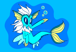 Size: 1316x900 | Tagged: safe, artist:msponies, imported from derpibooru, seapony (g4), vaporeon, bubble, dorsal fin, fin, fins, fish tail, flowing tail, looking at you, ms paint, ocean, open mouth, open smile, pokémon, requested art, seaponified, smiling, solo, species swap, swimming, tail, tail fin, underwater, water