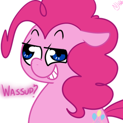 Size: 1024x1024 | Tagged: safe, artist:chandelurres, imported from derpibooru, pinkie pie, earth pony, pony, derp, dialogue, female, mare, solo