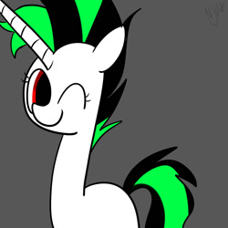 Size: 1024x1024 | Tagged: safe, artist:chandelurres, imported from derpibooru, oc, pony, unicorn, horn, one eye closed, simple background, solo