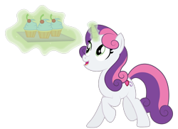 Size: 1650x1200 | Tagged: safe, artist:prixy05, imported from derpibooru, sweetie belle (g3), pony, unicorn, cupcake, food, g3, g3 to g4, g4, generation leap, magic, simple background, solo, transparent background, vector