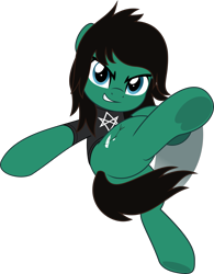 Size: 3897x4999 | Tagged: safe, artist:jhayarr23, imported from derpibooru, earth pony, pony, bring me the horizon, butt, clothes, commission, kick, looking at you, plot, ponified, shirt, simple background, smiling, smirk, solo, t-shirt, tom sykes, transparent background, underhoof, undershirt, ych result