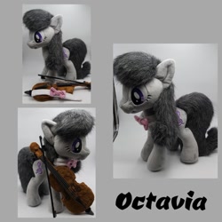 Size: 1080x1080 | Tagged: safe, artist:varonya, imported from derpibooru, octavia melody, earth pony, pony, bowtie, cello, female, gray background, irl, mare, musical instrument, photo, plushie, simple background, solo, standing