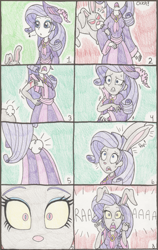 Size: 887x1400 | Tagged: safe, artist:bageloftime, imported from derpibooru, rarity, anthro, human, rabbit, undead, zombie, equestria girls, bite mark, blood, bunnified, clothes, comic, coronation dress, dress, easter, easter bunny, female, holiday, human to anthro, infected, long dress, long skirt, skirt, solo, species swap, transformation, transformation sequence