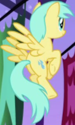 Size: 184x304 | Tagged: safe, imported from derpibooru, screencap, sunshower raindrops, pegasus, pony, friendship is magic, background character, background pony, cropped, female, flying, mare, solo focus, spread wings, wings