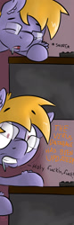 Size: 1000x3000 | Tagged: safe, artist:thederpyenthusiast, imported from derpibooru, oc, oc only, pony, 2 panel comic, angry, comic, computer, glasses, keyboard, language, male, simple background, solo, stallion, tiny pupils, vulgar