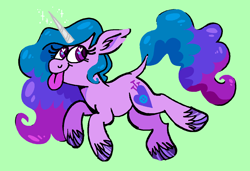 Size: 1316x900 | Tagged: safe, artist:msponies, imported from derpibooru, izzy moonbow, pony, unicorn, :p, cloven hooves, cute, female, g5, green background, heart, heart eyes, izzybetes, looking back, mare, ms paint, requested art, simple background, smiling, solo, tail, tongue out, unshorn fetlocks, wingding eyes