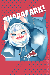 Size: 1200x1800 | Tagged: safe, artist:kouputea, imported from derpibooru, original species, pony, shark, shark pony, clothes, gawr gura, hoodie, open mouth, ponified, sharp teeth, simple background, teeth