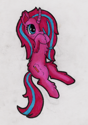 Size: 2920x4160 | Tagged: safe, artist:backgroundpony#f352, imported from derpibooru, oc, oc only, pony, unicorn, cute, eyes open, female, fluffy, hair over one eye, horn, mare, solo, traditional art