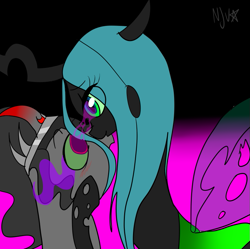 Size: 791x789 | Tagged: safe, artist:chandelurres, imported from derpibooru, king sombra, queen chrysalis, changeling, changeling queen, pony, unicorn, duo, female, male, stallion