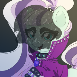 Size: 2100x2100 | Tagged: safe, artist:aalwa, imported from derpibooru, coloratura, earth pony, pony, bracelet, clothes, collar, female, jacket, jewelry, looking at you, mare, open mouth, open smile, smiling