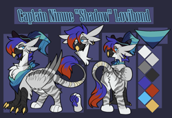 Size: 1923x1325 | Tagged: safe, artist:rockin_candies, imported from derpibooru, oc, oc only, oc:captain shadow lovibond, griffon, bandana, butt, feather, female, griffon oc, hat, pirate, pirate hat, plot, reference sheet, wings