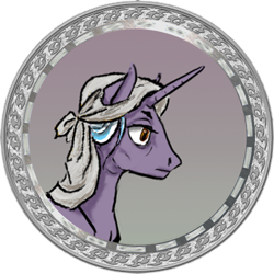 Size: 664x664 | Tagged: safe, artist:saby, derpibooru exclusive, imported from derpibooru, oc, oc only, oc:aister shell, pony, unicorn, bust, character token, elderly, female, mature, purple coat, roleplay illustration, serious, the last summer, veil