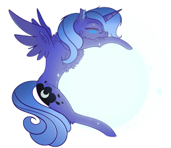 Size: 1933x1680 | Tagged: safe, artist:scarletextreme, imported from derpibooru, princess luna, alicorn, pony, blushing, chest fluff, ear fluff, eyes closed, female, hug, mare, moon, s1 luna, simple background, solo, spread wings, transparent background, wings