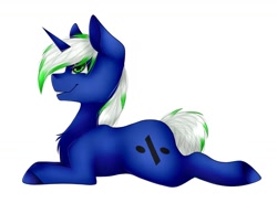 Size: 1169x862 | Tagged: safe, artist:midnightmagic15, imported from derpibooru, oc, oc only, pony, unicorn, chest fluff, lying down, prone, smiling, solo