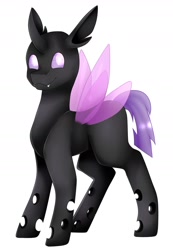 Size: 1243x1801 | Tagged: safe, artist:midnightmagic15, imported from derpibooru, oc, oc only, changeling, :3, happy, purple changeling, smiling, solo