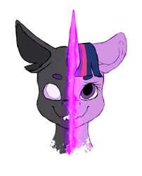 Size: 853x1057 | Tagged: safe, artist:midnightmagic15, imported from derpibooru, twilight sparkle, changeling, pony, unicorn, disguise, disguised changeling, looking at you, purple changeling, smiling, solo