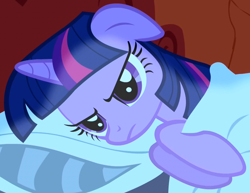 Size: 756x583 | Tagged: safe, imported from derpibooru, screencap, twilight sparkle, pony, unicorn, friendship is magic, season 1, angry, bed, cropped, female, floppy ears, frown, golden oaks library, grumpy, grumpy twilight, holding, lying down, mare, moonlight, night, on side, pillow, solo, twilight sparkle is not amused, unamused, unicorn twilight, upset