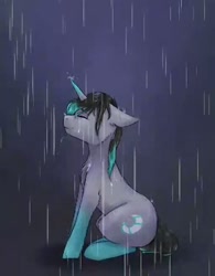 Size: 512x656 | Tagged: safe, artist:midnightmagic15, imported from derpibooru, oc, oc only, pony, unicorn, eyes closed, floppy ears, rain, smiling, solo, wet, wet mane