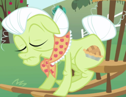 Size: 794x611 | Tagged: safe, imported from derpibooru, screencap, granny smith, earth pony, pony, friendship is magic, chair, clothes, cropped, female, mare, scarf, solo