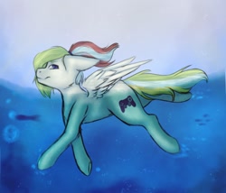Size: 1378x1179 | Tagged: safe, artist:midnightmagic15, imported from derpibooru, oc, oc only, pegasus, pony, ears back, looking at you, smiling, spread wings, swimming, water, windswept mane, wings
