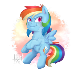 Size: 1280x1280 | Tagged: safe, artist:fluterloo, imported from derpibooru, rainbow dash, pegasus, pony, chibi, confident, female, looking at you, mare, simple background, solo, spread wings, standing on two hooves, stare, transparent background, watermark, wings
