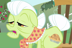 Size: 1364x914 | Tagged: safe, imported from derpibooru, screencap, granny smith, earth pony, pony, friendship is magic, chair, clothes, cropped, female, mare, scarf, solo