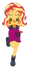 Size: 1900x4718 | Tagged: safe, artist:gmaplay, imported from derpibooru, sunset shimmer, human, cheer you on, equestria girls, equestria girls series, spoiler:eqg series (season 2), boots, clothes, crossed arms, cutie mark on clothes, eyebrows, eyes closed, geode of empathy, grin, jewelry, leather, leather vest, magical geodes, necklace, one leg raised, raised eyebrow, shoes, shoulderless shirt, simple background, skirt, smiling, solo, spikes, transparent background, vest