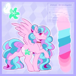 Size: 2048x2048 | Tagged: safe, artist:_candypone_, imported from derpibooru, oc, oc only, pegasus, choker, eye clipping through hair, looking at you, raised hoof, raised leg, reference sheet, smiling, solo, spread wings, wings