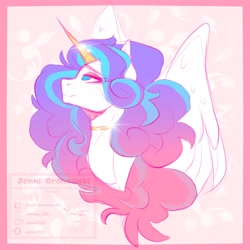 Size: 2048x2048 | Tagged: safe, artist:_candypone_, imported from derpibooru, oc, oc only, alicorn, pony, bust, choker, lidded eyes, smiling, solo, spread wings, wings