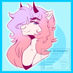 Size: 2048x2048 | Tagged: safe, artist:_candypone_, imported from derpibooru, oc, oc only, demon, pony, blushing, bust, horns, lidded eyes, looking at you, nose piercing, nose ring, piercing, solo