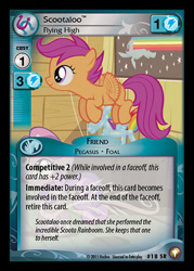 Size: 344x480 | Tagged: safe, imported from derpibooru, rainbow dash, scootaloo, bloom and gloom, ccg, enterplay, equestrian odysseys, floating, merchandise, rainbow dash poster, solo