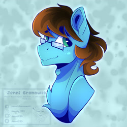 Size: 3500x3500 | Tagged: safe, artist:_candypone_, imported from derpibooru, oc, oc only, oc:modular, pony, bust, chest fluff, eyebrows, eyebrows visible through hair, glasses, looking at you, solo, wavy mouth