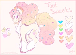 Size: 2098x1536 | Tagged: safe, artist:_candypone_, imported from derpibooru, oc, oc only, oc:toot sweets, earth pony, pony, chest fluff, reference sheet, solo